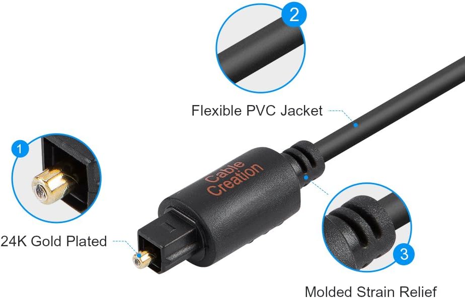 12FT Digital Optical Audio Cable, CableCreation Toslink Cable Male to Male Digital Optical Cable with Gold-Plated Connector for Home Theater, Sound Bar, VD/CD Player,Blu-ray Players,Game Console&More: Electronics