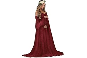 MASHENGYUE Pearl Tulle Maternity Dress for Photoshoot Long Puffy Sleeve Maternity Photography Gown for Baby Shower Pregnancy Dress