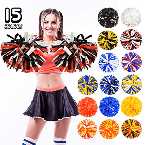 ANALAN 15 Colors Pack of 2 Plastic Cheerleading Pom Poms for Sport Team Kids Adult (Red Black and Silver) - Thumbnail 5