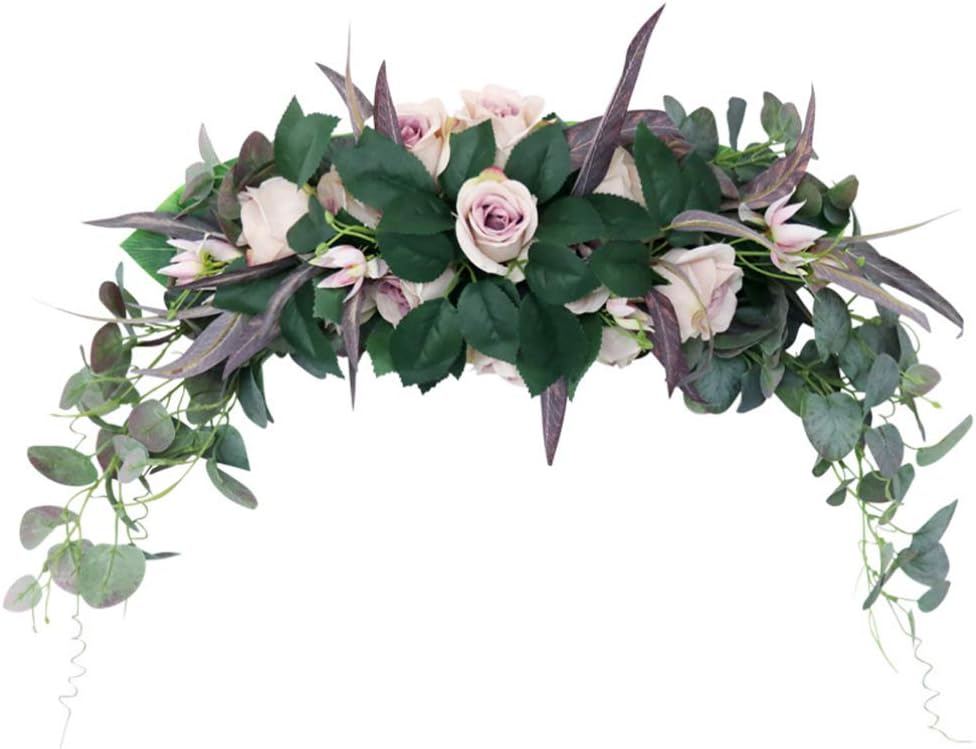 NUOBESTY Artificial Rose Flower Swag Silk Flower Decorative Swag with Fake Green Leaves Arch