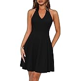 Lazysmile Summer Dresses for Women Sleeveless Halter Lapel V Neck Backless A Line Formal Cocktail Party Short Dress