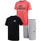 New Balance Boys Shorts Set - 3 Piece Short Sleeve Crewneck Graphic Tees and Athletic Performance Shorts for Boys (8-12)