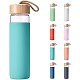 20 Oz Borosilicate Glass Water Bottle With Bamboo Lid And Silicone