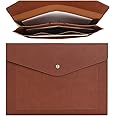 Wason Expanding A4 Document File PU Leather Envelope Case Holder-Large Size Pockets for Paper Bills Stationery Tablet and PC, Work Study Traveling (Dark Brown)