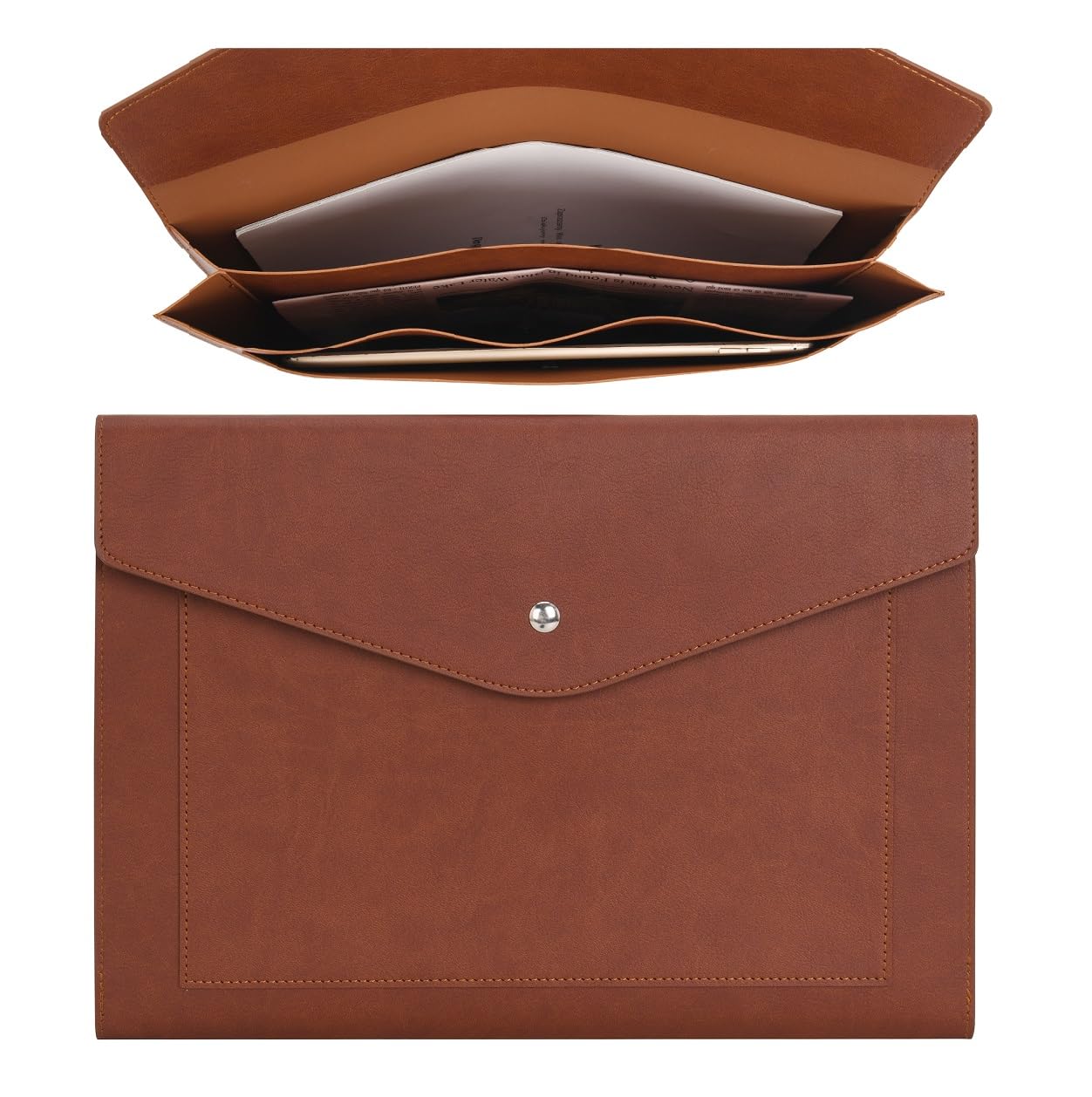 Wason Expanding A4 Document File PU Leather Envelope Case Holder-Large Size Pockets for Paper Bills Stationery Tablet and PC, Work Study Traveling (Dark Brown)