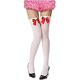 YIGETA Knee High Socks with Bow White Stockings for Women Hold-ups Black Stockings Snag-Resistant Thigh High Socks