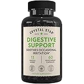Crystal Star Digestive Support Supplement (60 Capsules) - Herbal Gut Health Supplement That Helps with Occasional Gas & Bloating - Peppermint, Aloe Vera, Slippery Elm & Ginger – Non-GMO