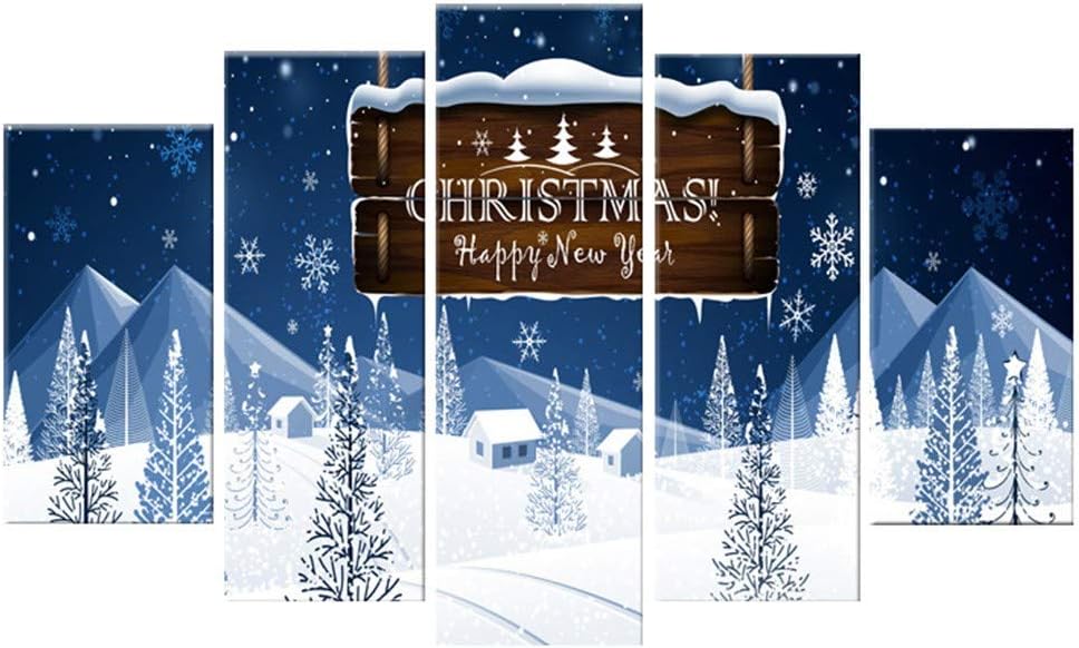 Amazon Com Hsada 5 Piece Christmas Wall Decor Multi Panel Canvas Wall Art Santa Christmas Tree Snowman Balls Decoration Paintings On Canvas Wall Art For Living Room Bedroom Home Decorations H Sports Outdoors