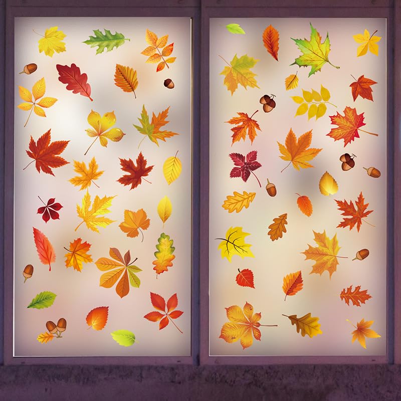 9 Sheets Autumn Maple Leaf Window Static Stickers, Thanksgiving Windbw Cling, Autumn Home Decor Reusable Autumn Leaves Clings for Thanksgiving Day Halloween Harvest Home Party Decoration
