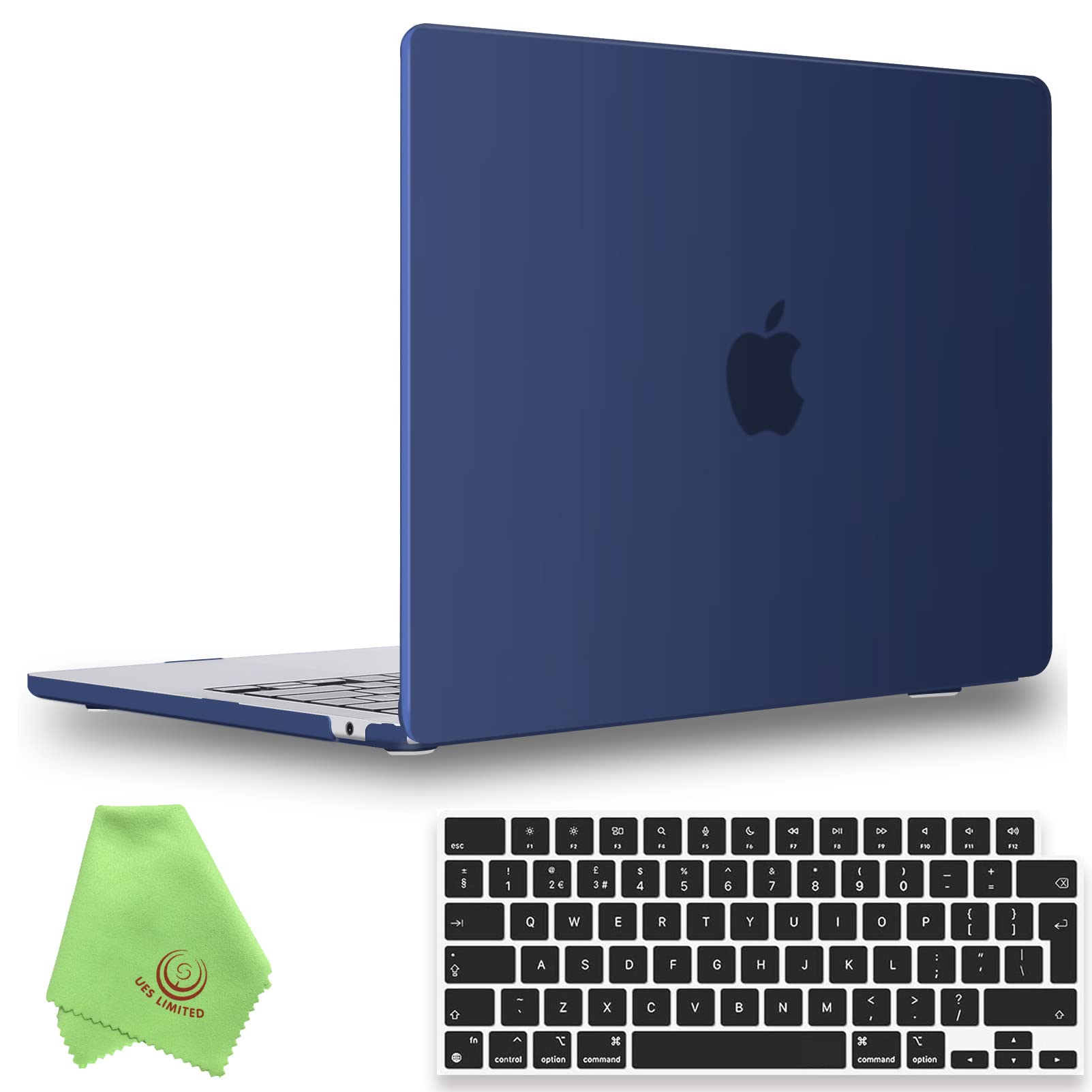 UESWILL Compatible with MacBook Air 13 inch M5 M4 M3 M2 Case Model A3449 A3240 A3113 A2681 Mac Air 13.6 Matte Hard Shell Case + EU Layout Keyboard Cover, Navy Blue