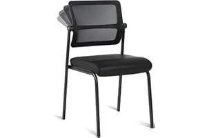 CLATINA Stackable Waiting Room Chair with Adjustable Mesh Backrest, Armless Office Guest Reception Chairs with Leather Cushion and Ergonomic Lumbar Support for Conference Lobby Side School, Black