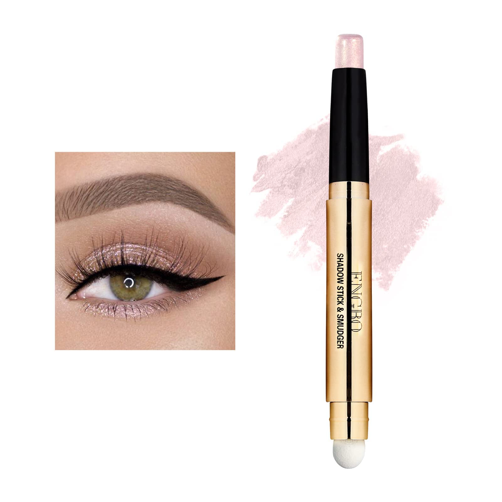 Prreal Eyeshadow Stick,Dual End Shimmer Eyeshadow,Pearl Eyeshadow Pencil,Waterproof Long-lasting Glitter Eye Shadow Cream Stick with Soft Brush for Eye Makeup (02# Light Gold Shimmer) — image 1