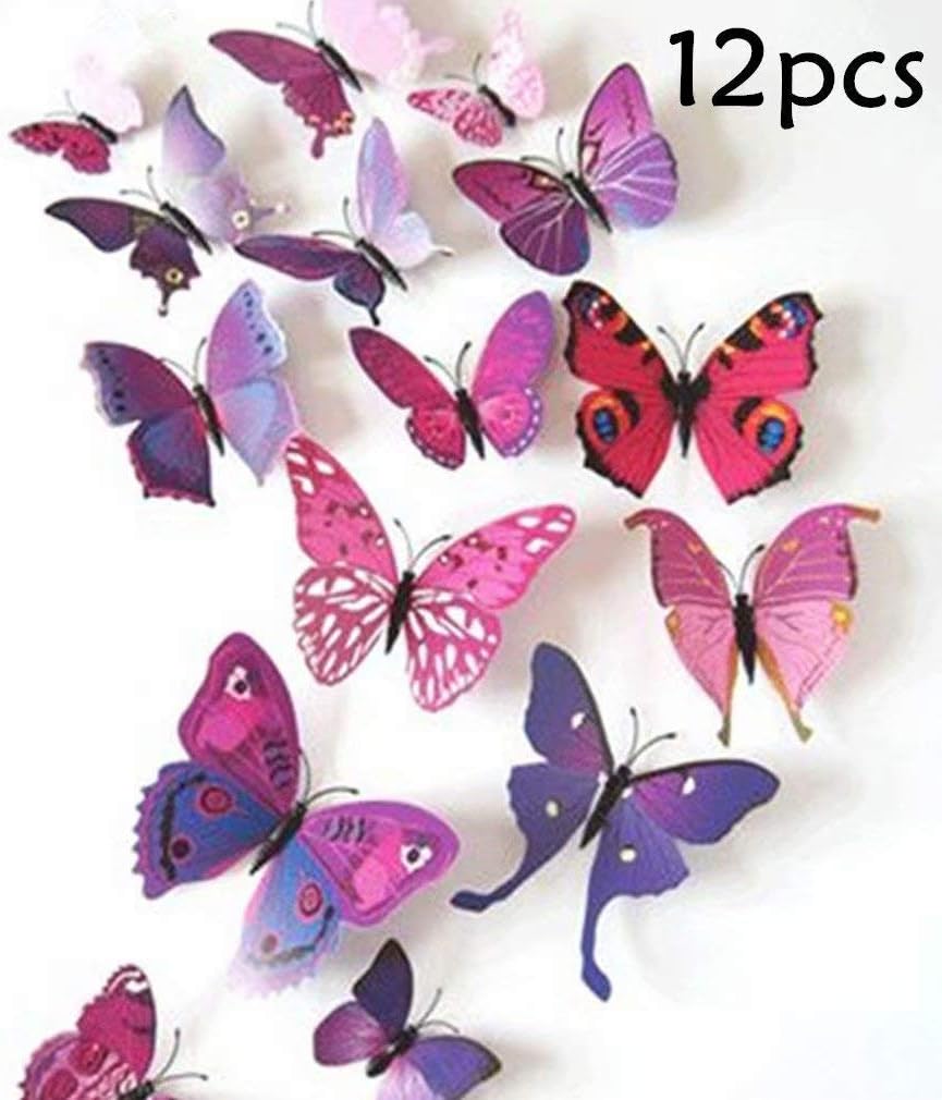 Goodlucky365 12Pcs 3D Butterfly Wall Stickers Decals Butterfly Magnets,Durable Plastic Butterfly Decorations,Wall Decor