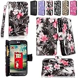 Cellularvilla Wallet Case for LG Optimus L90 Dual D410 Pu Leather Wallet Card Flip Open Pocket Case Cover Pouch (Black Pink Flower)