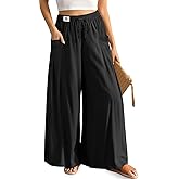 TARSE Women's Linen Wide Leg Pants Flowy Palazzo Trendy Casual Lounge Boho Drawstring Trousers Summer Beach with Pockets
