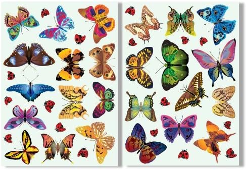 25 Butterflies & 17 Ladybird Window Clings by Articlings - Colourful Non-Adhesive Stickers - Stop Birds Flying into your Glass