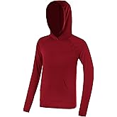 RIKUAOU Boys Rash Guard Long Sleeve Sun Protection Hoodie Shirts, Youth UPF 50+ Swim Fishing Water Hooded Shirt with Pocket
