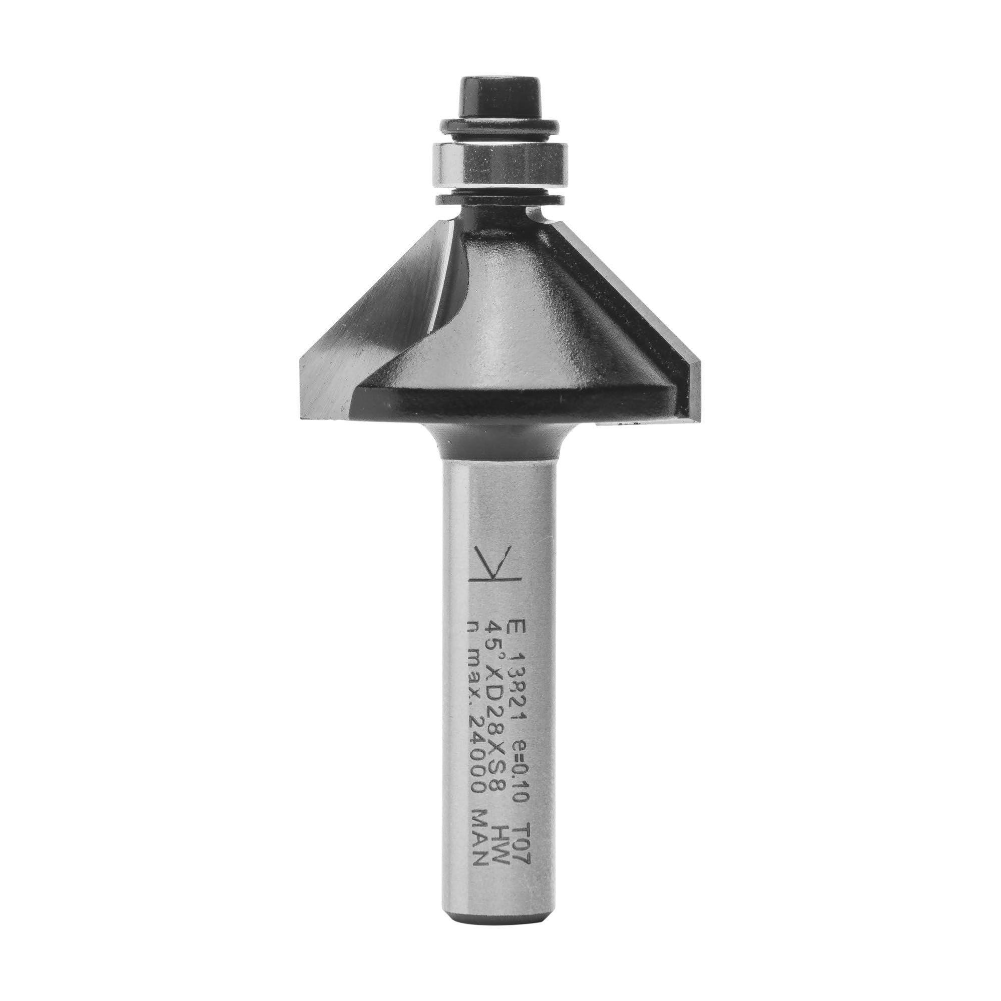 ENT 13821 Chamfer Cutter TC Shank (S) 8 mm, Diameter (D) 28,6 mm, NL 9 mm, E 45°, SL 32 mm, with Ball Bearing