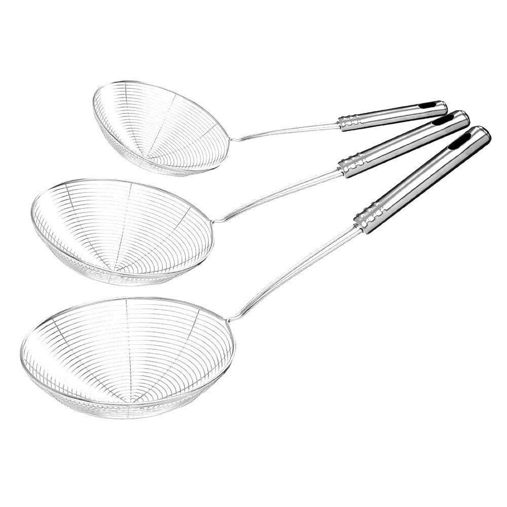 cnomg 3 pcs Stainless Steel Skimmer Strainer,Wire Skimmer with Spiral Mesh, Professional Grade Handle Skimmer Spoon Ladle for Pasta Chips