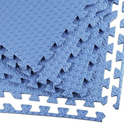 Clevr 96 Sq Ft 24 Pieces Interlocking Gym Eva Foam Floor Mat Tiles 24 X24 Workout Exercise Mat Blue Steel Pattern Protective Flooring Puzzle