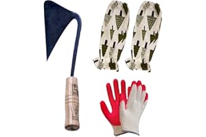 jNE Homi YoungJu DaeJangGan Handmade Korean Hand Plow Garden Tool Weeding and Farming Weed Hoe/Homi/Ho-Mi Master Blacksmith With Working Gloves and Arm Sleeves