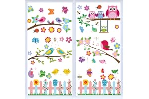 MOFUGUI Spring Gel Window Clings for Glass Windows Flowers Butterfly Sun Prints Thick Gel Clings Toddlers Classroom Home Nursery Birthday Party Holiday Supplies (WS017)