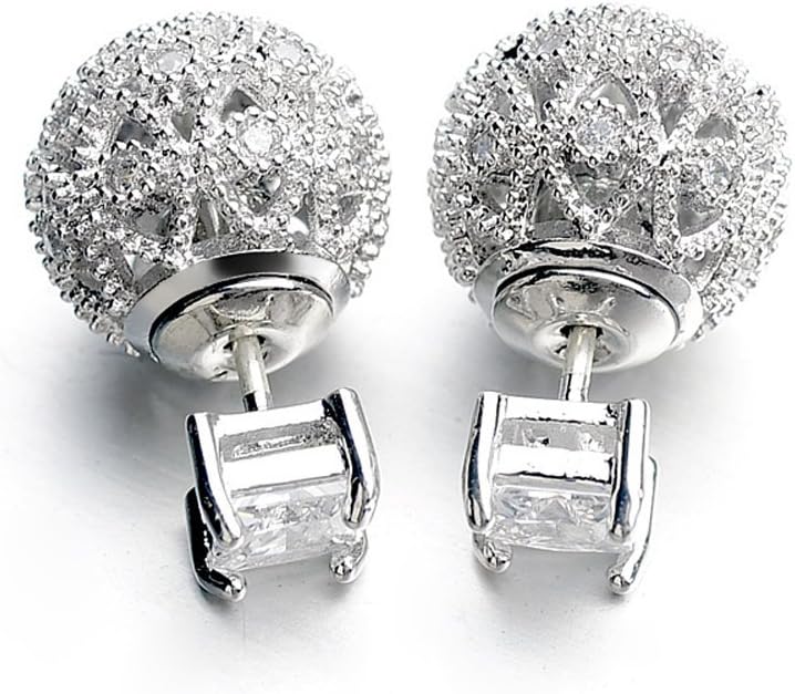 Star Jewelry Fashion White Gold Plated Bollow Ball Cubic Zirconia Pave Setting Stars Women Earring