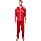 ShuiGod-Mens Silky Satin Pajamas Set Long Sleeve Top and Long pants Nightwear Button-Down Pj Sets Sleepwear