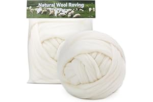 MORFEN 9.5 oz Wool Roving, Needle Felting Pure Wool Yarn,Needle Felt Roving Suitable for DIY Craft Materials(Bright White)