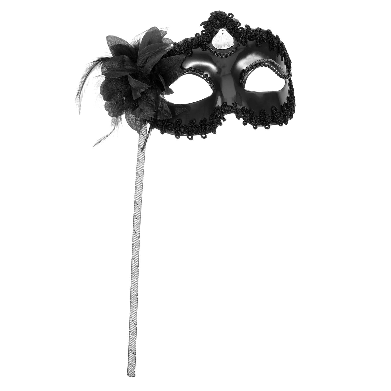 FAVOMOTO Costume Props Carnival Performance Christmas Halloween Mardi Venetian A Masquerade for Flowers Stick Black Prom with Half Ball Women Masks Womens on Gras Accessories Mask