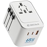 decqle Universal Travel Adapter, International Travel Plug Adapter with 2 USB-C(GaN 65W) ＆ 1 USB-A Ports, All in One Portable
