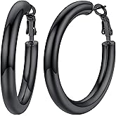 U7 Chunky Hoop Earrings for Women, Stainless Steel Hoops Earring, Classic Polished Thick Ear Jewelry, Black/Silver/Gold Hoop Earrings, 20/30/40/60/80mm