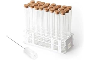 Glass Test Tube Set 24pcs 80ml Glass Test Tubes 25 x 200mm with Cork Stoppers and 1pcs 24 Holes Plastic Tubes Rack for Test L