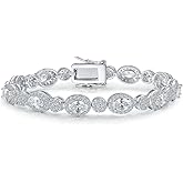 MDFUN Halo Tennis Bracelet for Women 18K White Gold Round and Oval Cubic Zirconias, Size 6 inches