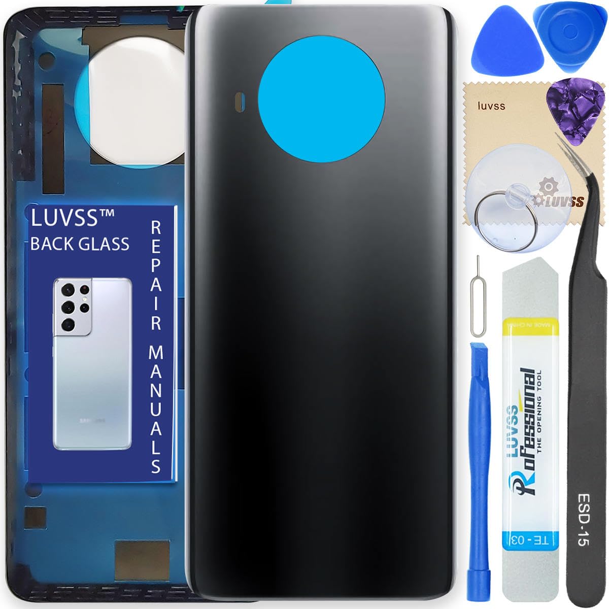 LUVSS Back Glass Cover Replacement Compitable for Xiaomi Mi 10T Lite Rear Cover + Repair Manual DIY Tools Kit (Gray)