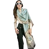 DANA XU 100% Merino Wool Pashmina Shawl for Women 96"x43", Oversized Cashmere Wrap with Tassels, Floral Travel Blanket Cape