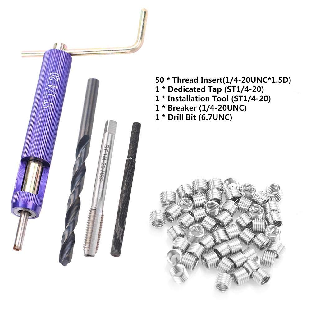 Thread Repair Insert, 50Pcs Stainless Steel Thread Insert Set Installment Tool Kit 1/4-20UNC1.5D Hex Socket Coiled Wire Insert: Industrial & Scientific
