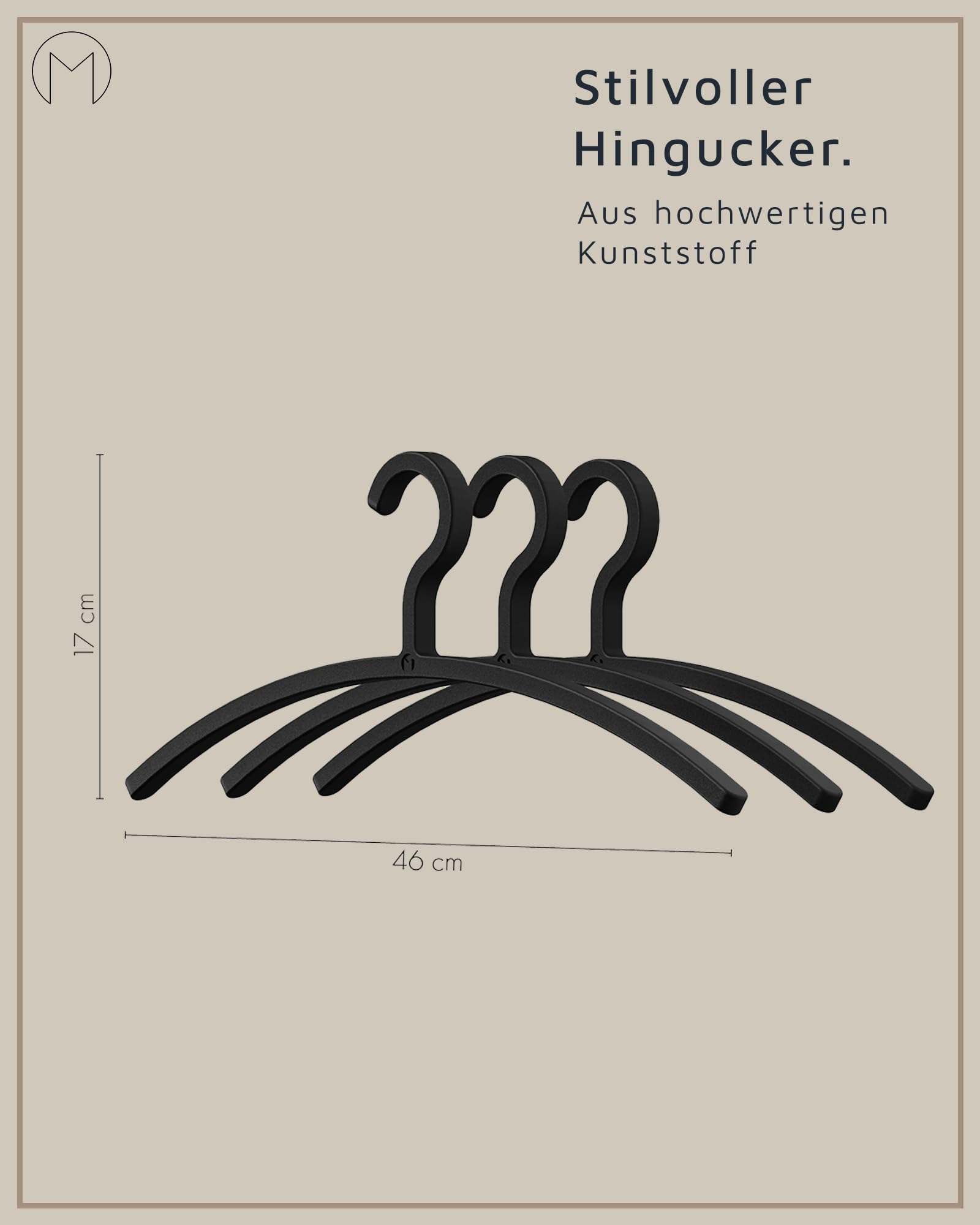 Metallbude Kleiderbügel FAY 6er Set Schwarz - Leicht, Platzsparend, rutschfest, Stabil Kunststoff Hangers - Modern Clothes Hanger Design for Garderobe - Bügel 46 cm 6
