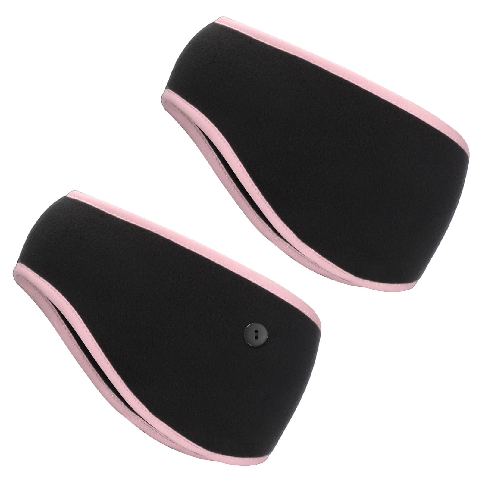 PATIKIL Ear Warmer Headband, 2 Pack Polar Fleece Ear Warmer Winter Stretchy Running Sweatband Outdoor Essential for Jogging Walking Skiing, Black with Pink