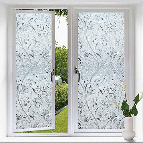Privacy Window Film By LYlife,Non-Adhesive Static Decorative Film Anti-UV Frosted Window Sticker For Glass Window,Meeting Room,Bathroom,Bedroom,Living Room,Balcony (17.778.7 inches, Flower)