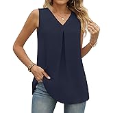 Anyally Women's Summer Sleeveless Chiffon Tunic Tank Tops Dressy Casual Blouse Loose V Neck Work Shirts
