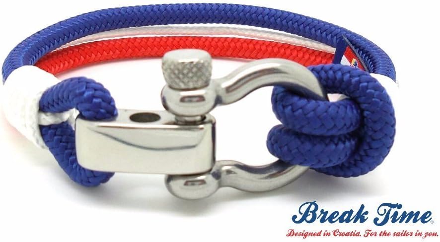 High-quality blue, red and white handmade nautical rope waterproof bracelet with hypoallergenic adjustable screw-pin stainless steel shackle, jewelry for men, for women, unisex - TROGIR COLLECTION