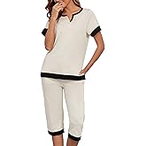 Viakeo Womens Cotton Pajamas Sets Soft Top and Capris Summer Sleepwear Set Comfy Pjs