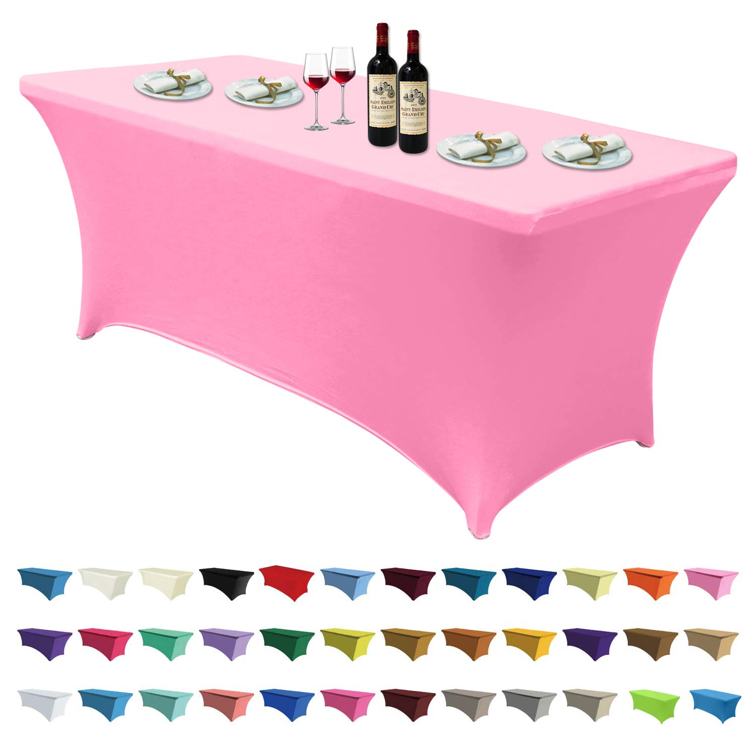 ABCCANOPY Spandex Tablecloths for 6 ft Home Rectangular Table Fitted Stretch Table Cover Polyester Tablecover Lash Bed Cover Table Toppers Massage Table Cover,Pink