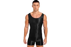 Mufeng Mens Glossy Stretchy Jumpsuit Sleeveless U Neck Tank Leotard Mankini Bodysuit Sportswear