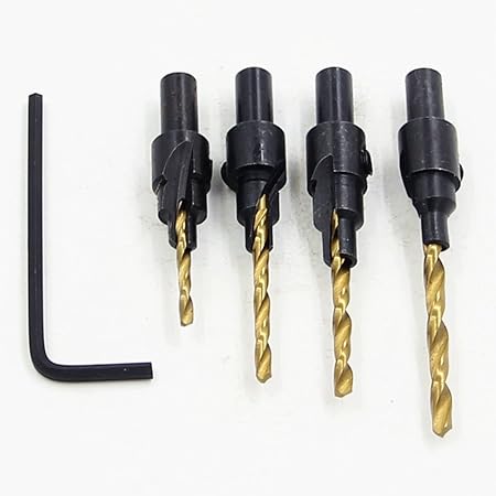 Generic 4pcs HSS Round Shank Titanium Countersunk Drill Bits Tapper Tool woodworking Wood Pilot Hole Size #6 #8 #10 #12 with 1 Wch