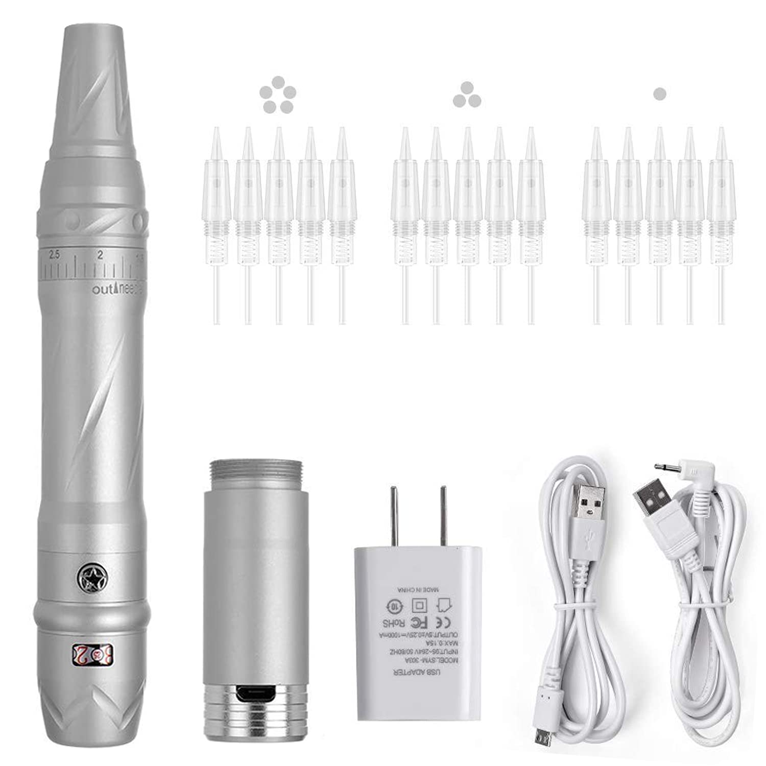 Poysuper Wireless Tattoo Permanent Makeup Pen Machine Kit With 15pcs Needles Microblading Supplies for Eyebrow Lip Eyeliner (Silver) UKS-A951