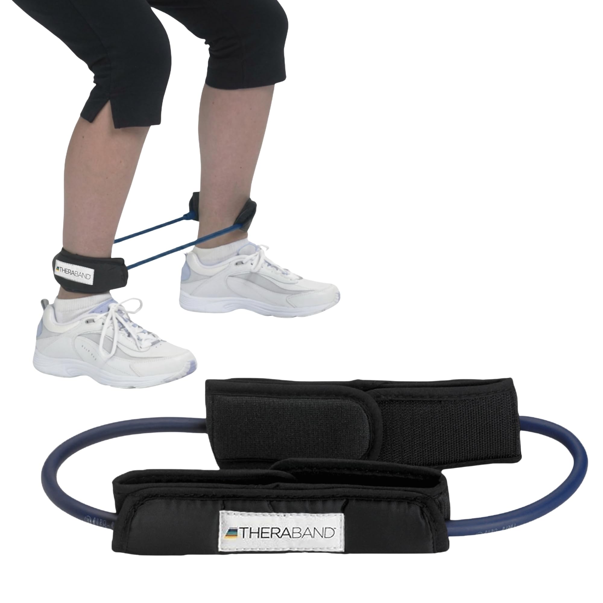 THERABAND Resistance Tubes, Professional Latex Elastic Tubing with Handles For Physical Therapy, Lower Pilates, At-Home Workouts, Rehab, 12 Inch, Padded Cuffs, Blue