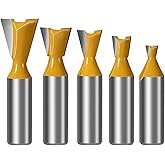 Vearter 5PCS Dovetail Router Bit Set 1/2'' Shank for Making Boxes Drawers | 1/4" 3/8" 1/2" 5/8" 3/4" Dia, Carbide Tip Router Bits for Woodworking, Wood Milling Cutter Tool for Making Chests Casework