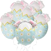 Blue Easter Eggshell Bunny Foil Balloons, 6 Pack Spherical Breaking Chick Egg Rabbit Jungle Farm Animal Theme Balloon For Baby Shower Spring Classroom Birthday Party Decoration Supplies
